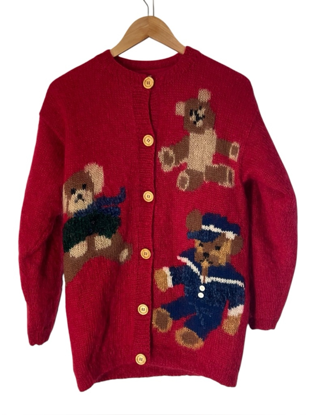 VTG Susan Bristol Mohair Teddy Bear Cardigan Sweater Womens Medium 1993